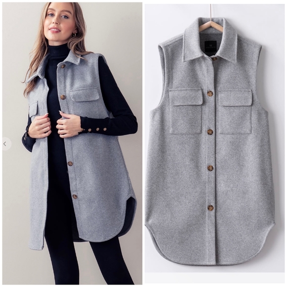 LAST ONE❗️Cozy Chic Charcoal Gray Thick Longline Oversized Coat Vest - Picture 2 of 9